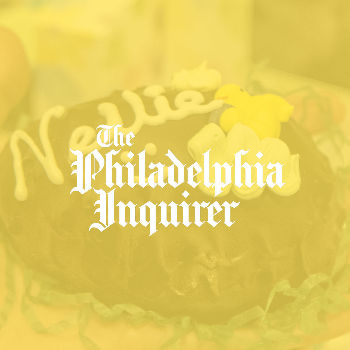 The Philadelphia Inquirer logo over a name chocolate egg from Lore's