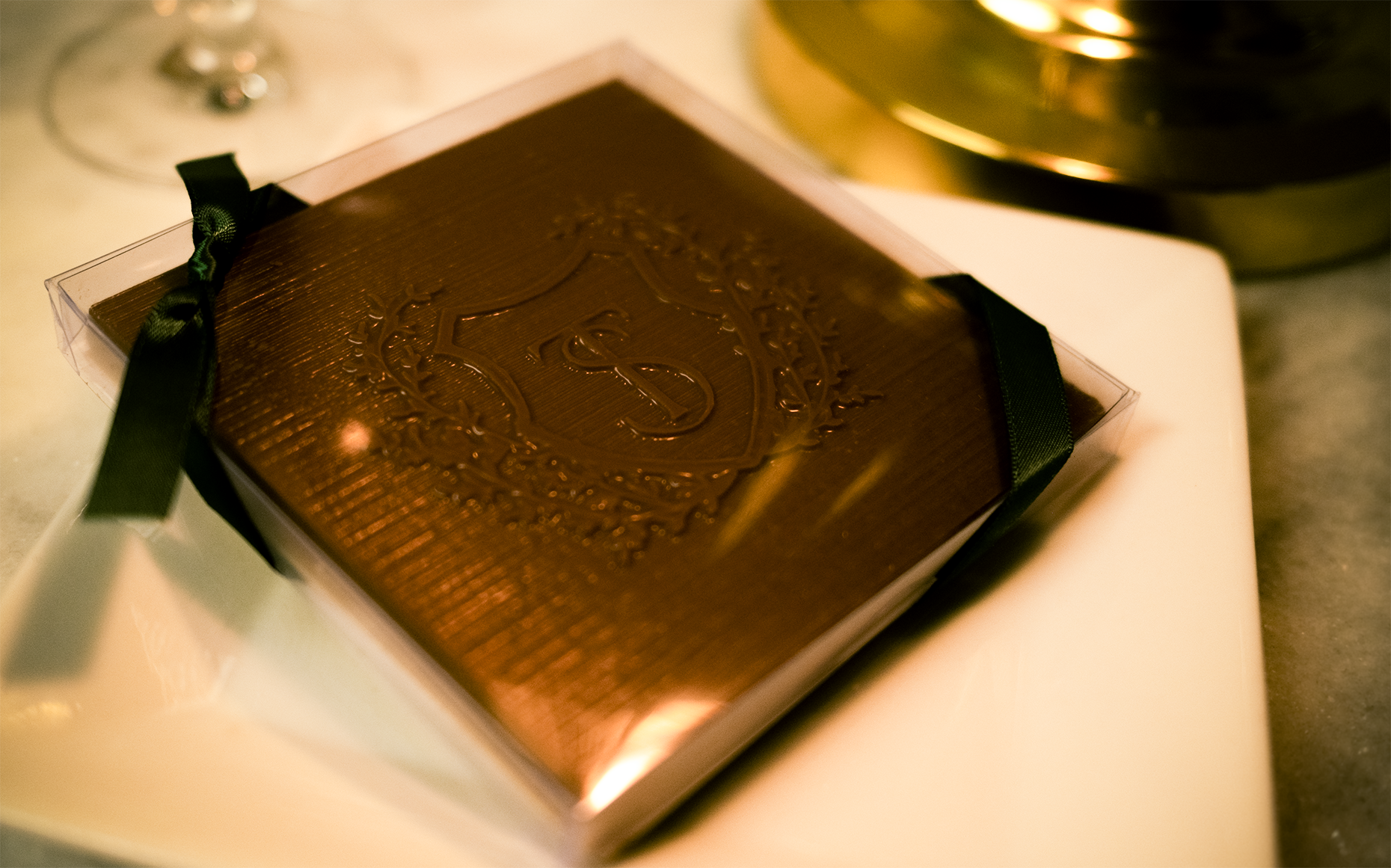 Milk chocolate bar - custom design for a wedding with T and S in a shield