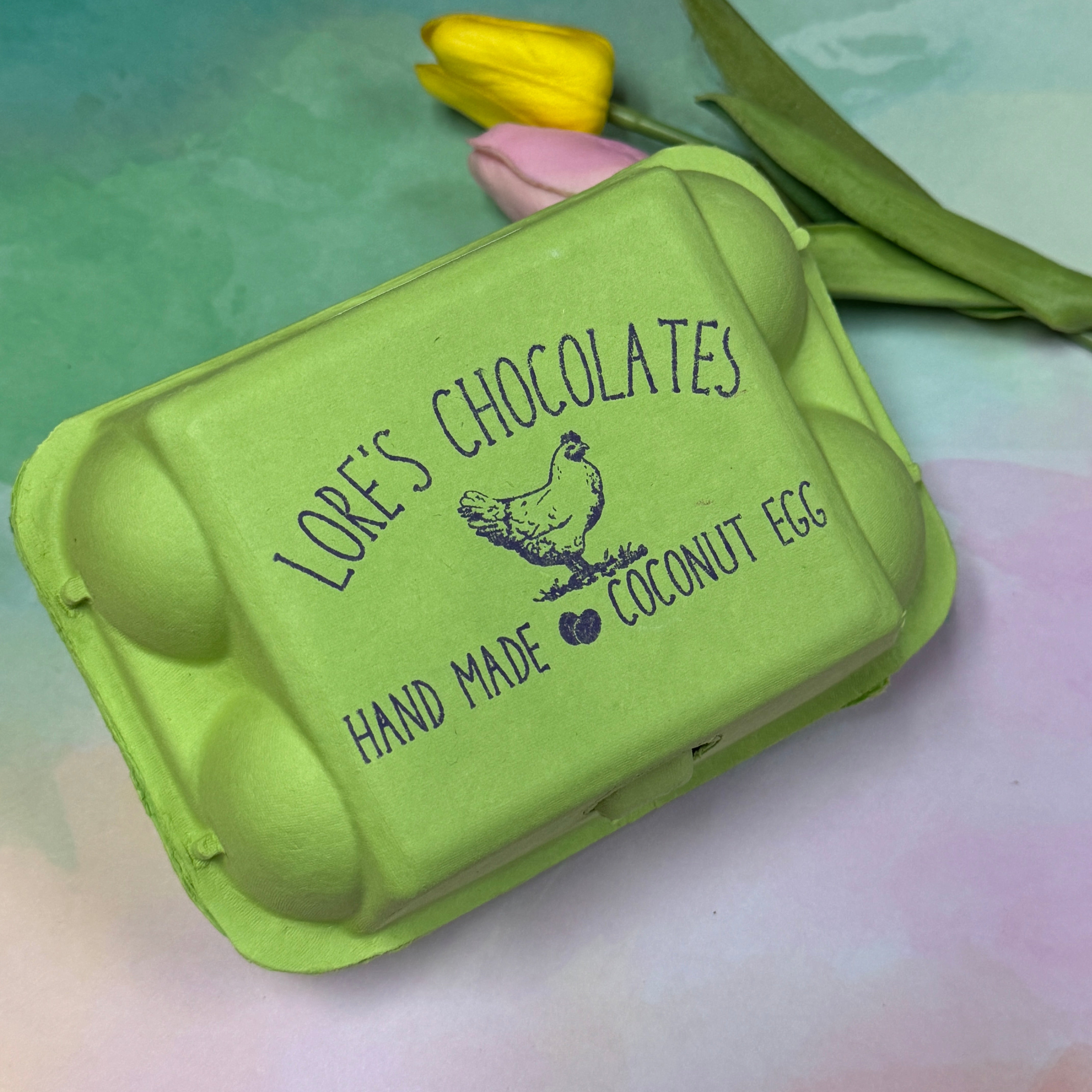 6 pack decorated Coconut Cream Easter Egg- milk chocolate-vintage Easter Crate