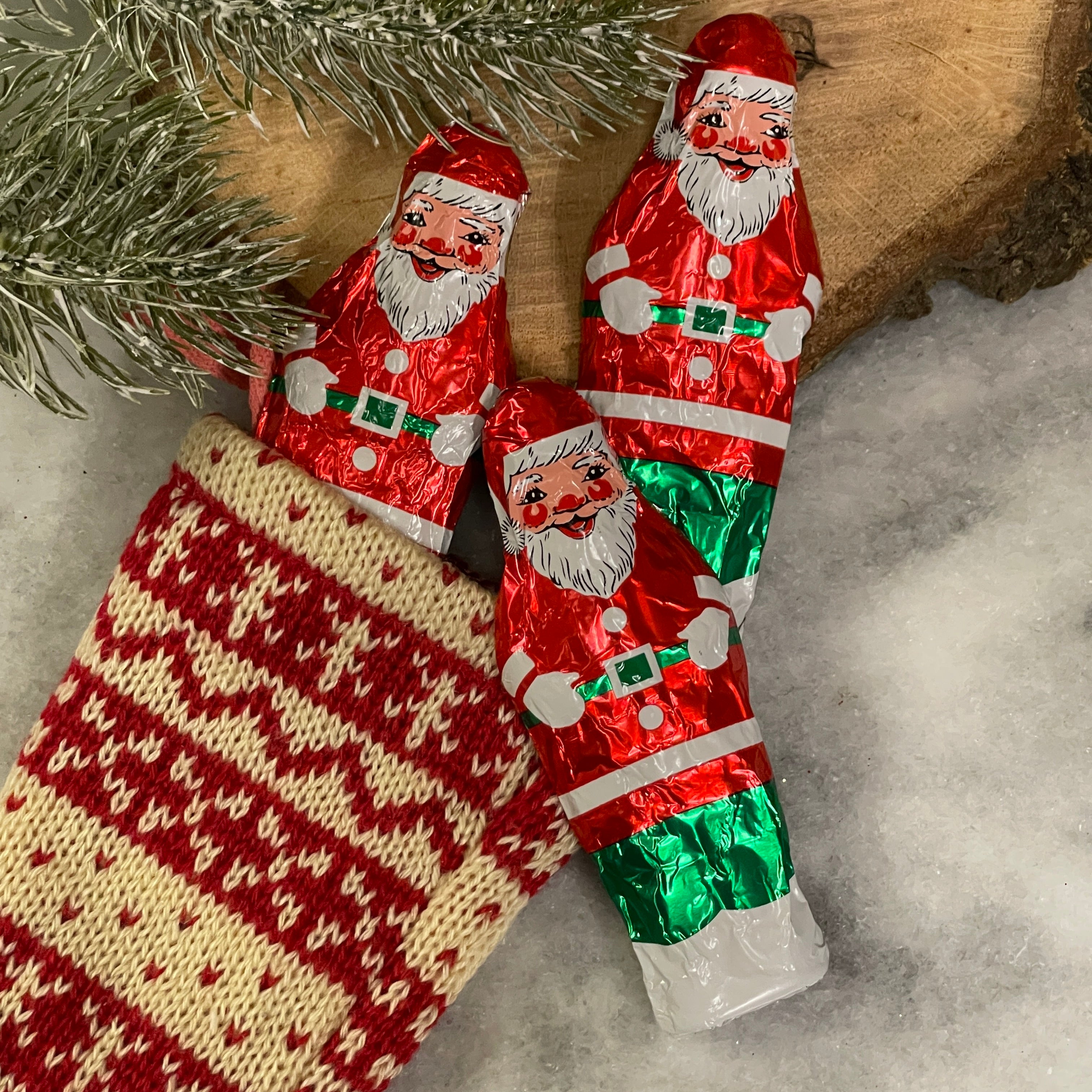 Foiled Solid Chocolate Santas, 3/pk