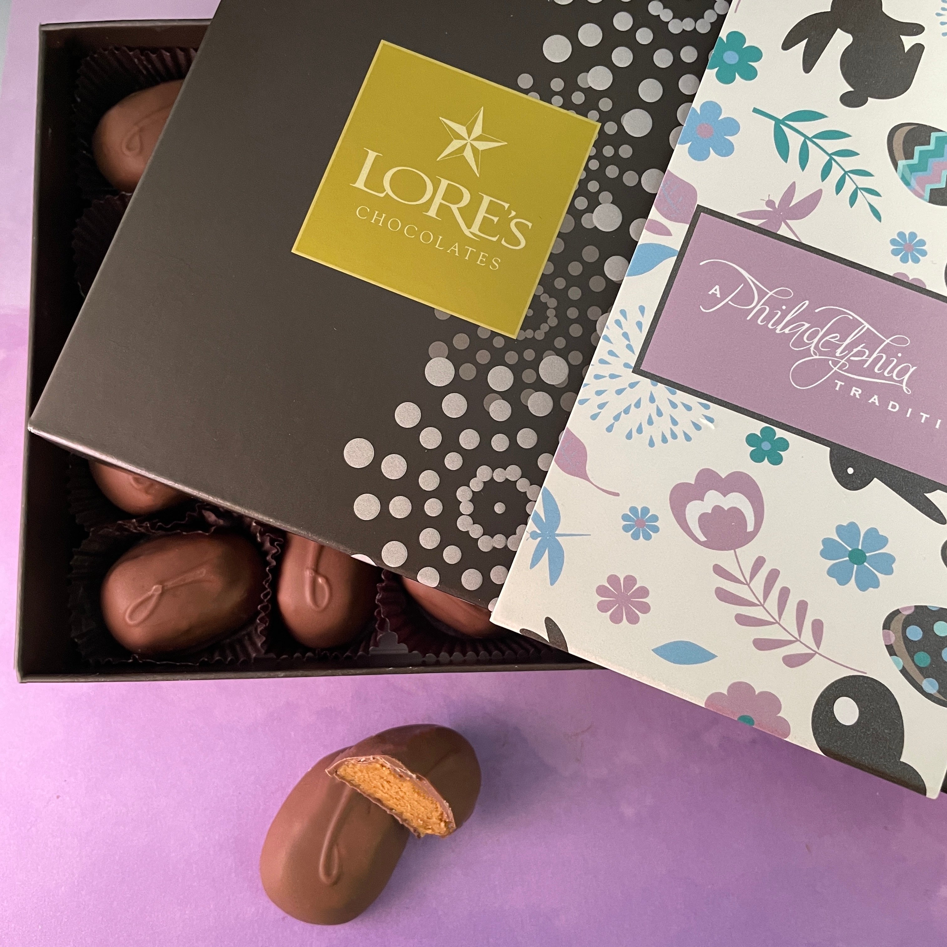 Bite sized Easter eggs. Peanut butter - dark roasted flavorful peanuts.-milk chocolate -Philadelphias best peanut Butter easter Egg