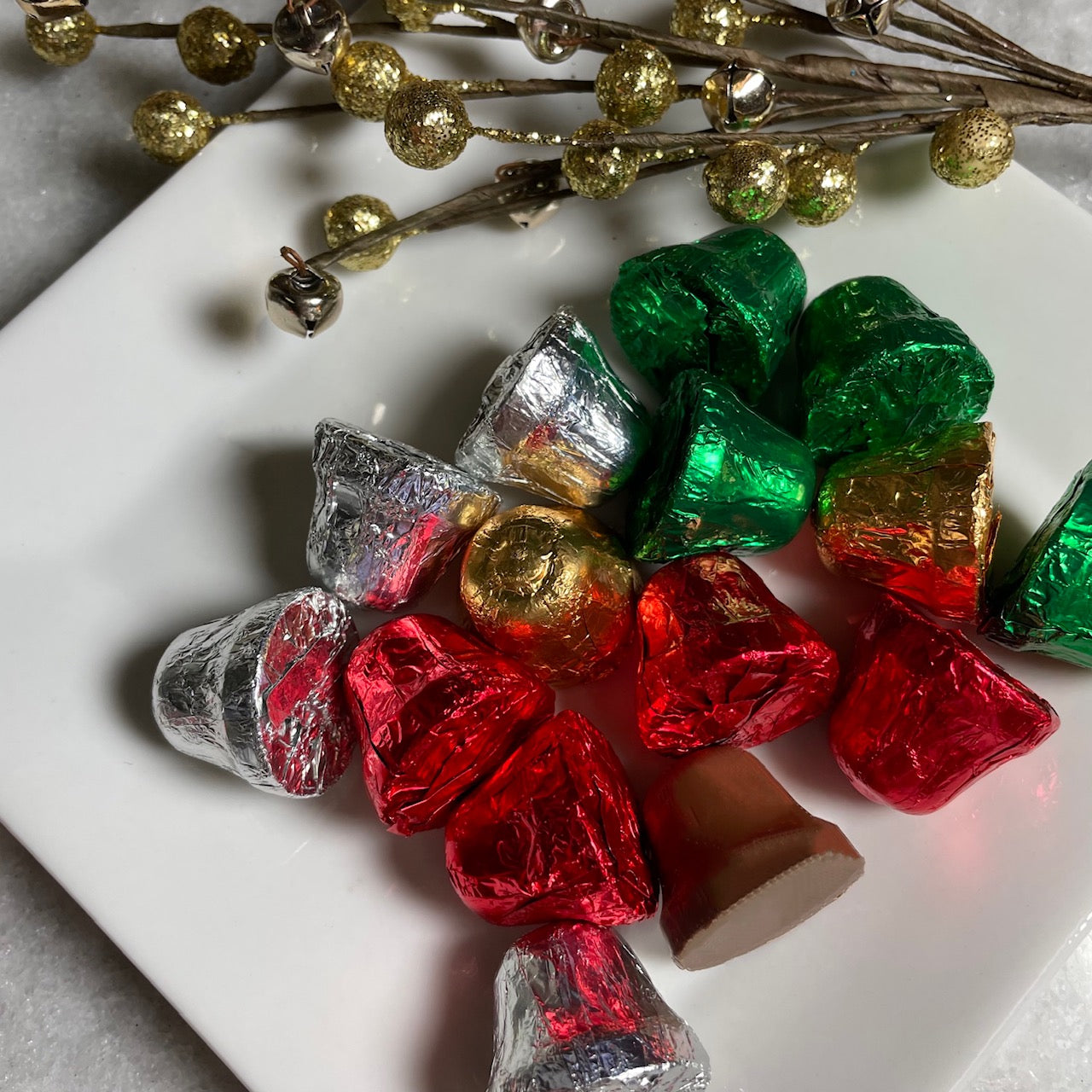 Holiday solid milk chocolate bells-foil wrapped