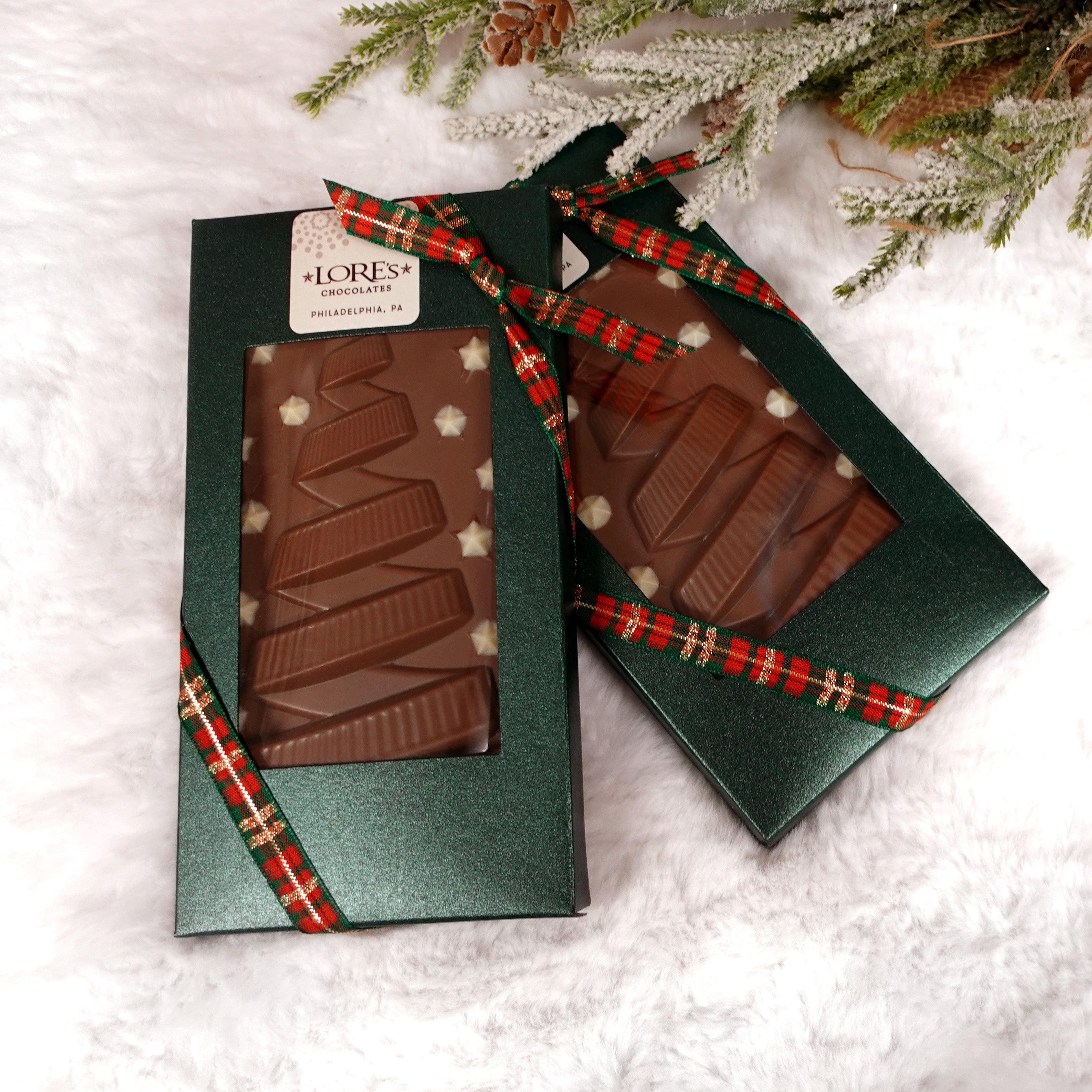 Milk Chocolate Christmas Tree Chocolate Bars by Lore's Chocolates in Philadelphia