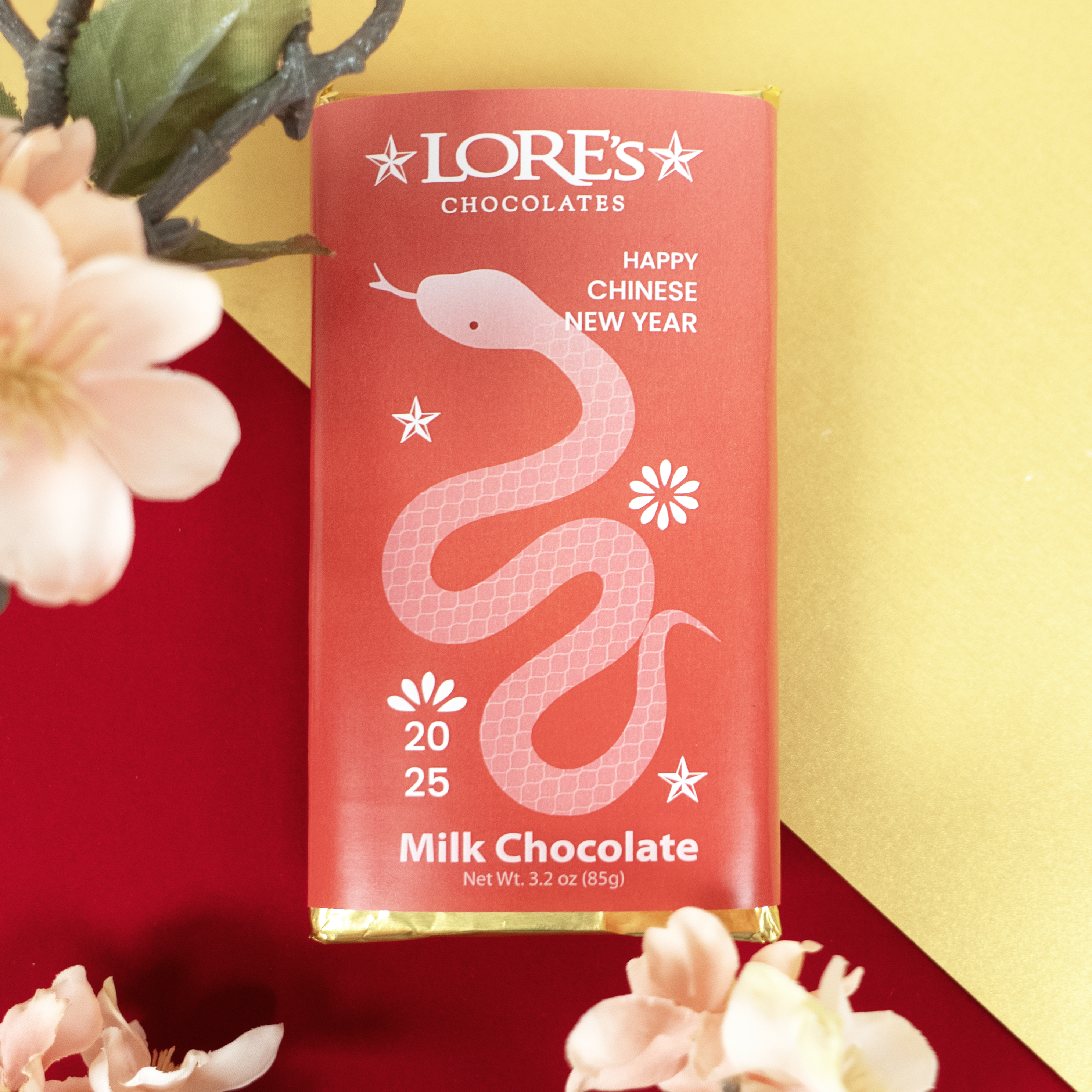 Year of the Snake Lore's Milk Chocolate Bar with red Chinese New Year / Lunar New Year bar wrap