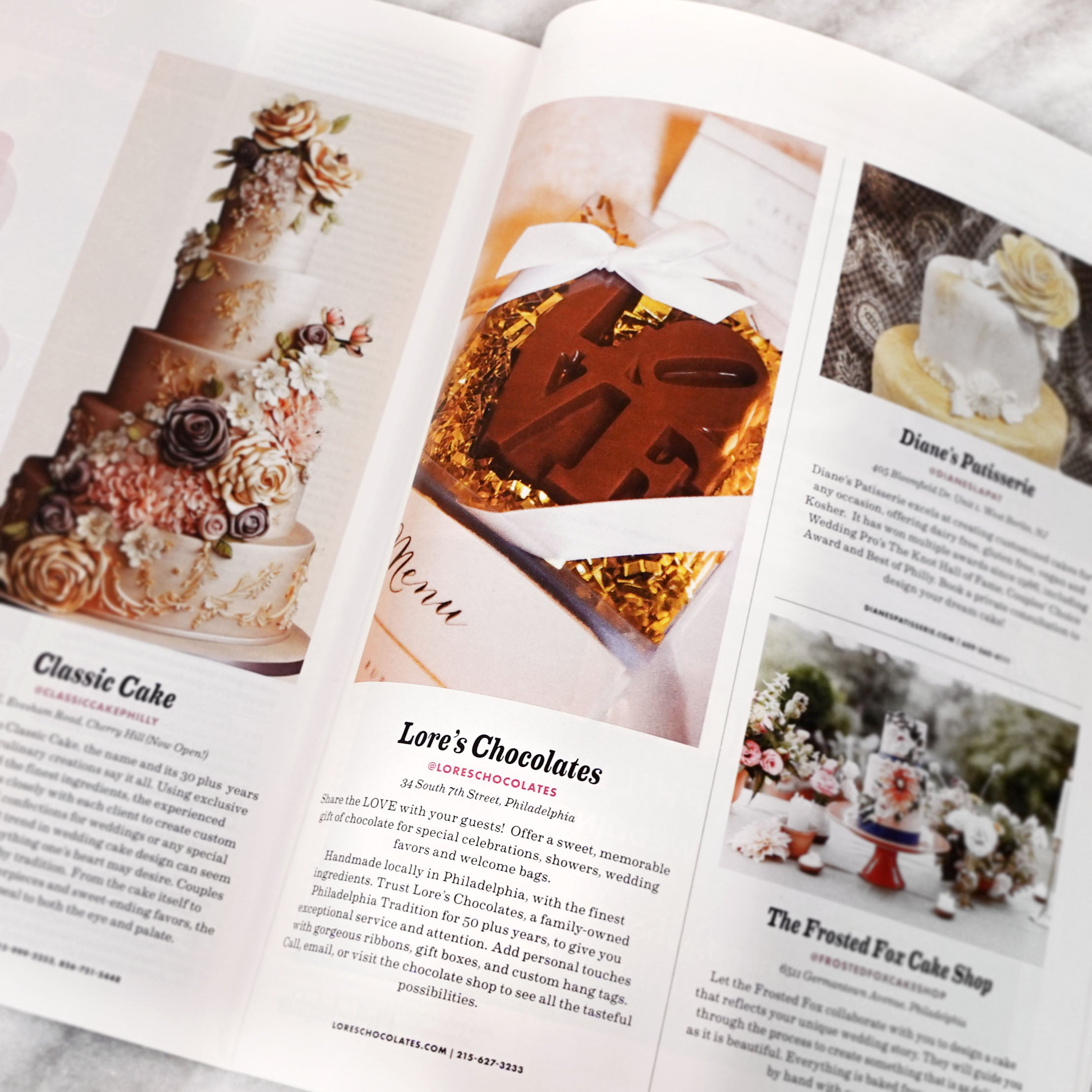 Lore's Chocolates feature in Philadelphia Wedding Magazine Summer/Fall 2024