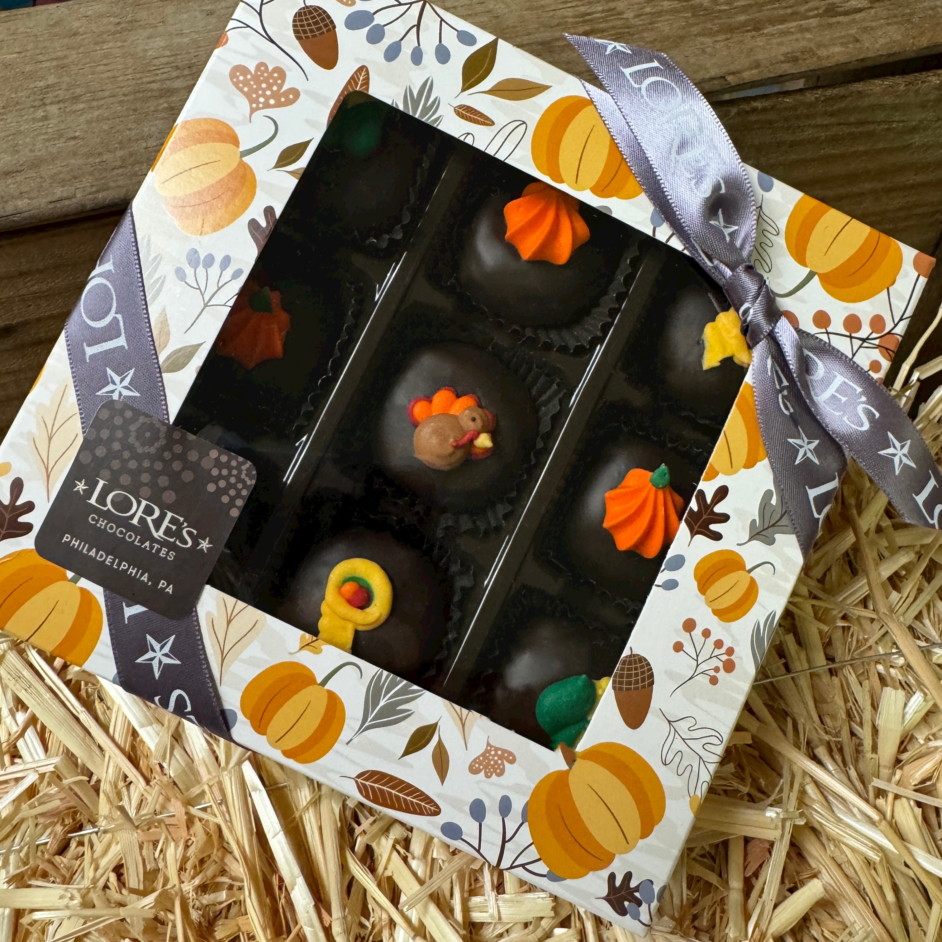 Decorated Creamy Mints, Dark Chocolate-Turkey corn pumkin cornacopia decorations- Thanksgiving gift box