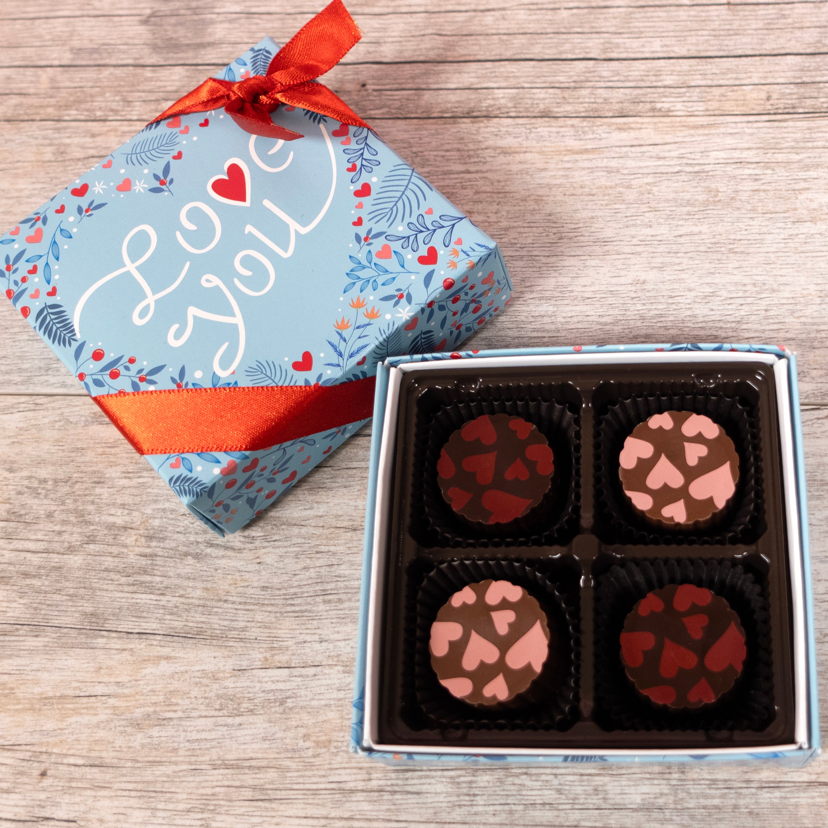 Valentine Heart Truffles 4 piece Love You Gift Box