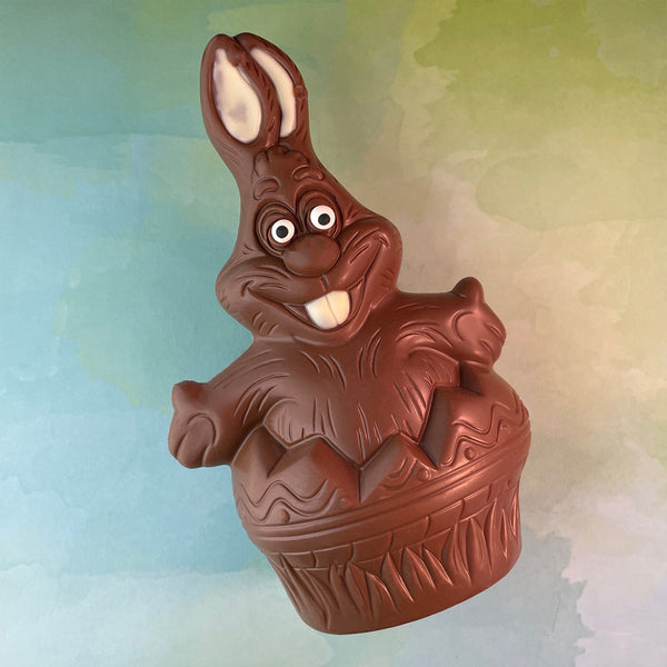 Milk Chocolate Easter Bunny in an egg. About 8 inches tall 