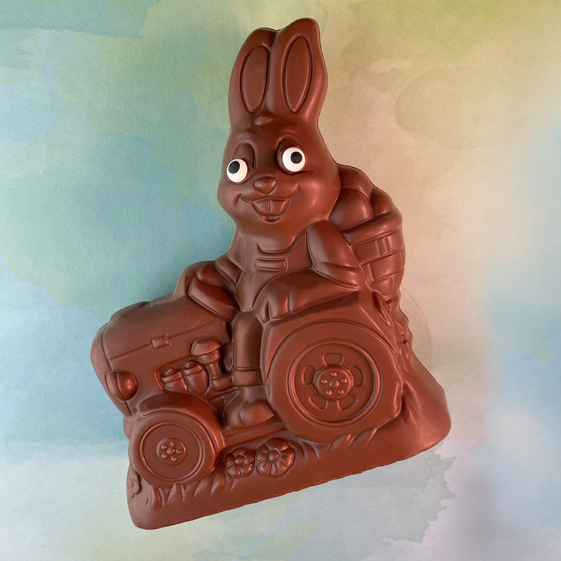 Milk chocolate Easter Bunny driving a tractor-Semi solid- about 6 1/2 inches tall