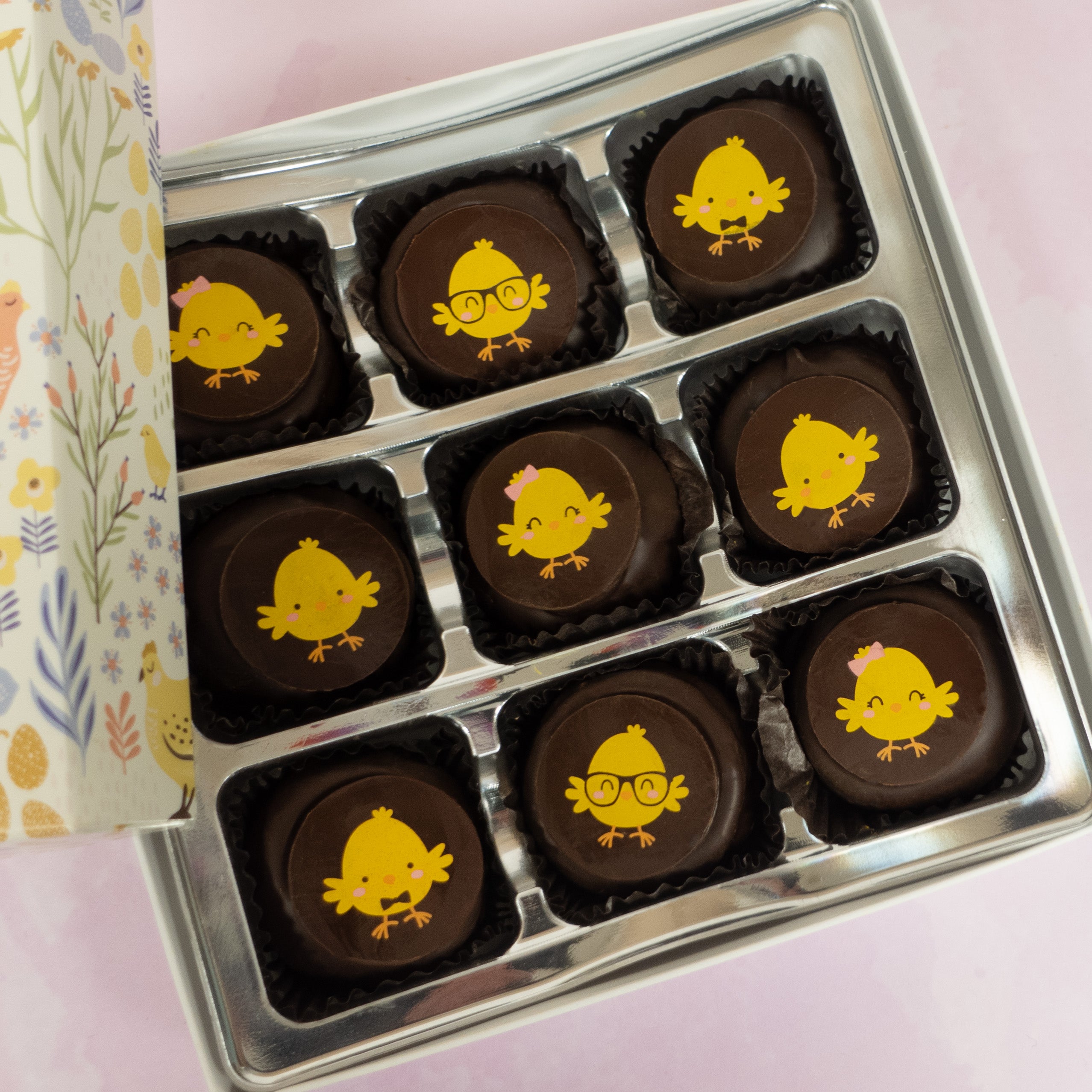 Lemon Butter Cream Dark chocolates from Lore's in Philly with cute Easter Chicks decorated on each one