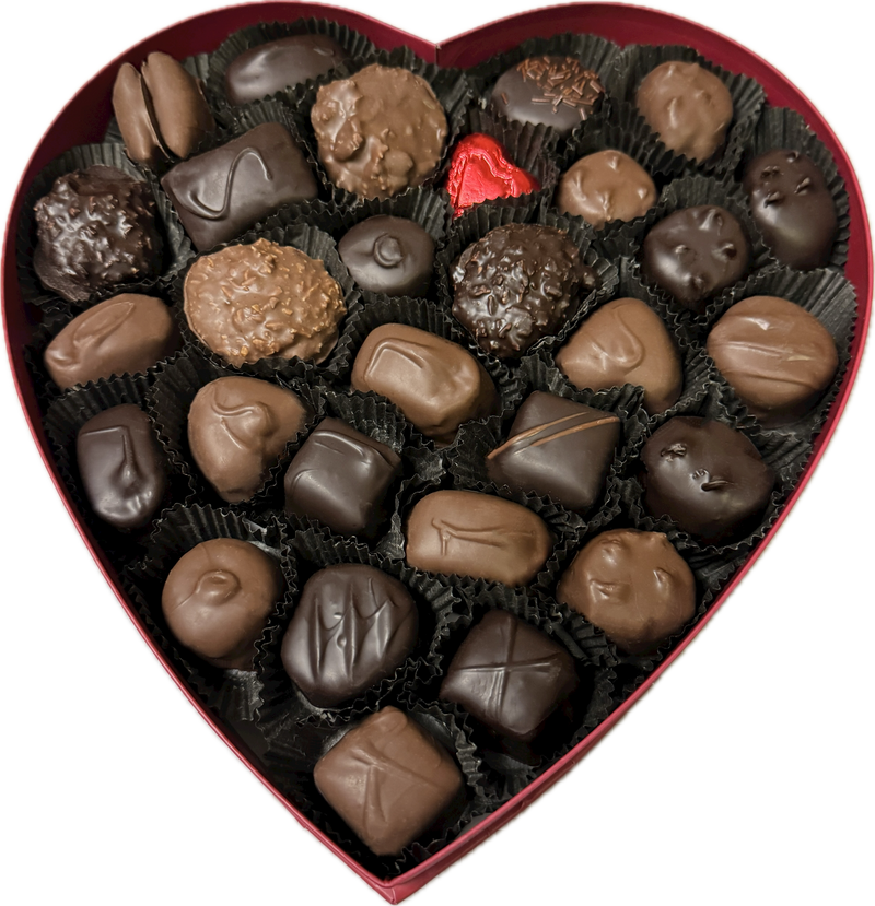 textured keepsake heart box - delicious hand-selected assortment of milk and dark chocolates