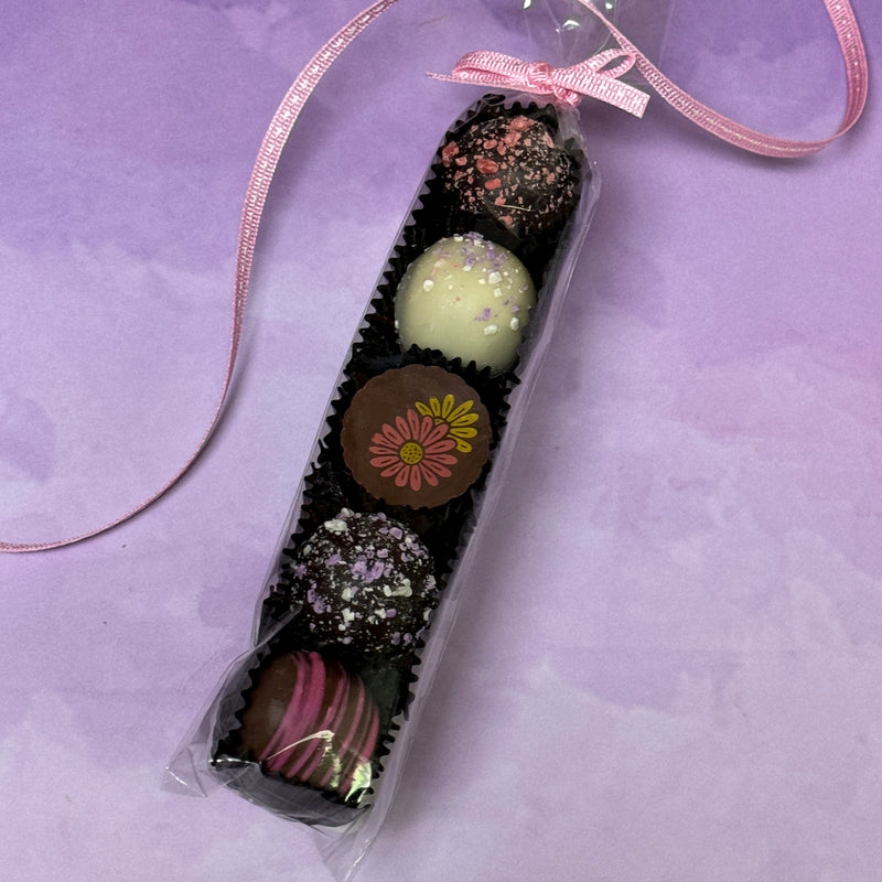 5  assorted chocolate truffles- decorated for Mothers Day