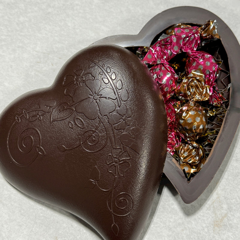 Dark chocolate filled heart box