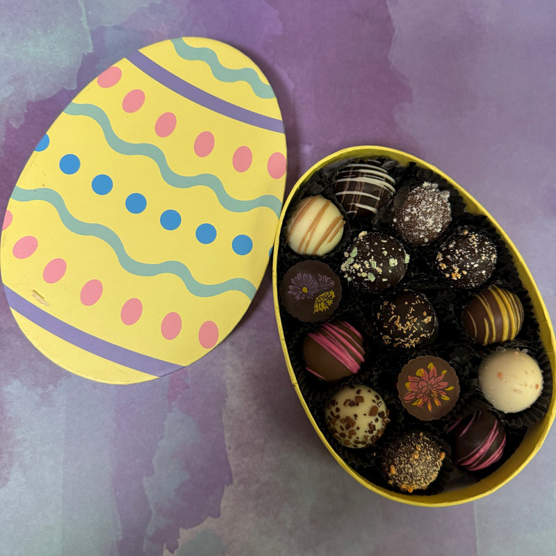 Pastel Easter Egg box-Milk Chocolate-Dark Chocolate-white chocolate-Truffles -assorted flavors-lores ribbon