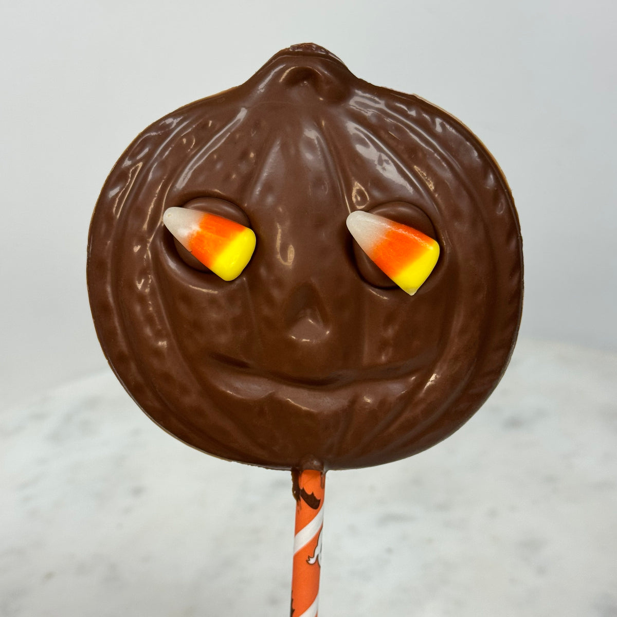 Pumpkin Face Lollipop with Candy Corn eyes