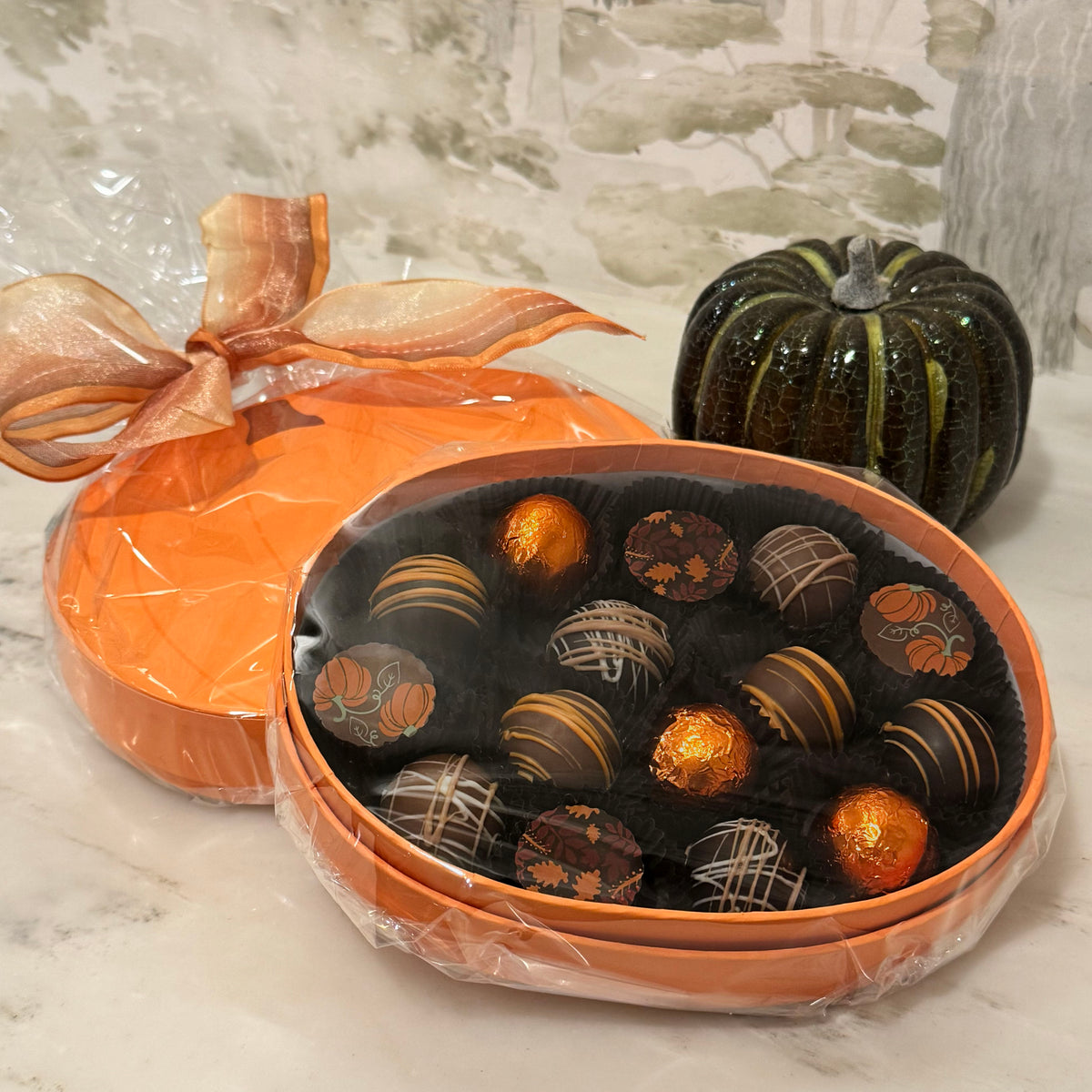 Pumpkin Gift Box with Decorated Chocolate Truffles