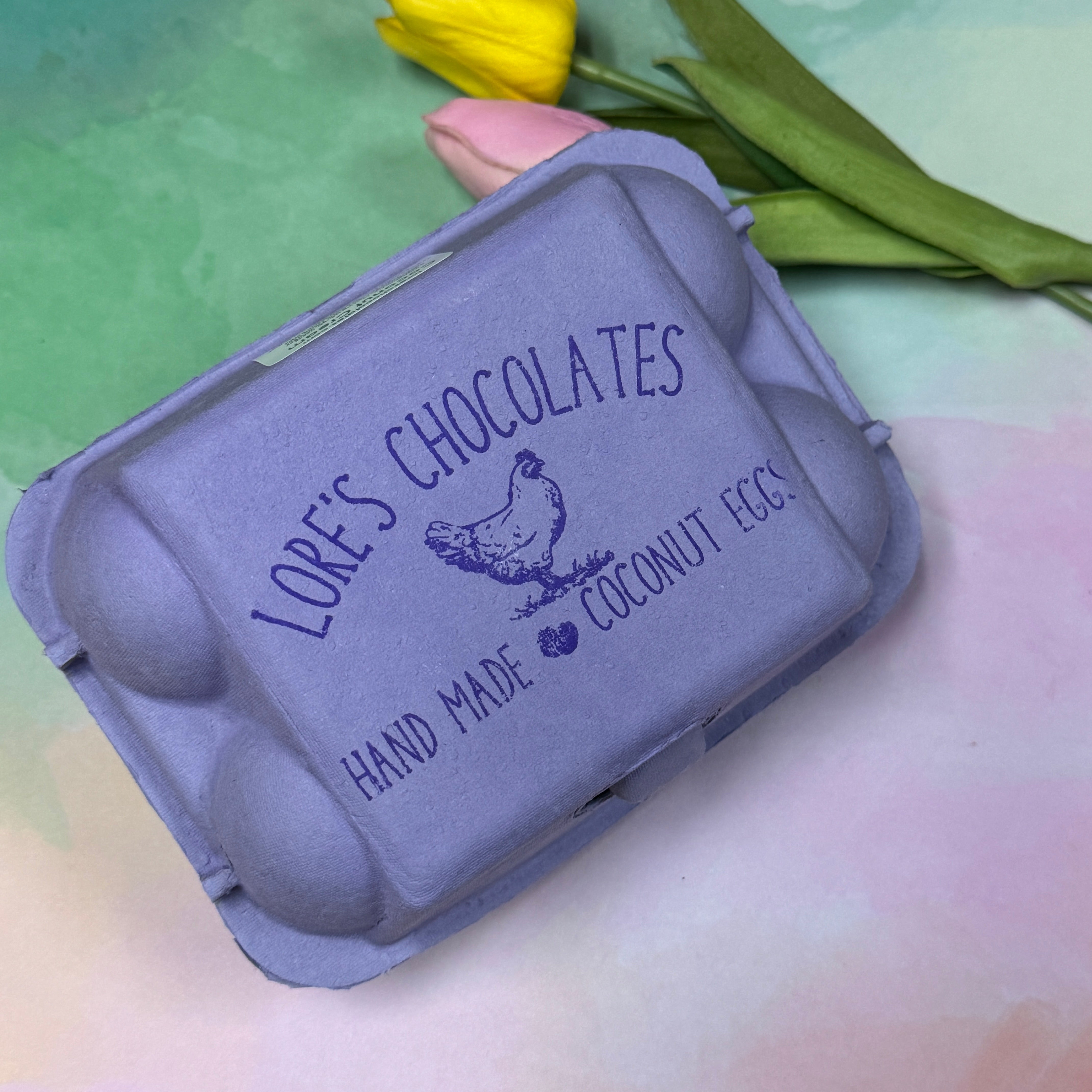 6 pack decorated Coconut Cream Easter Egg-dark chocolate-vintage Easter Crate 