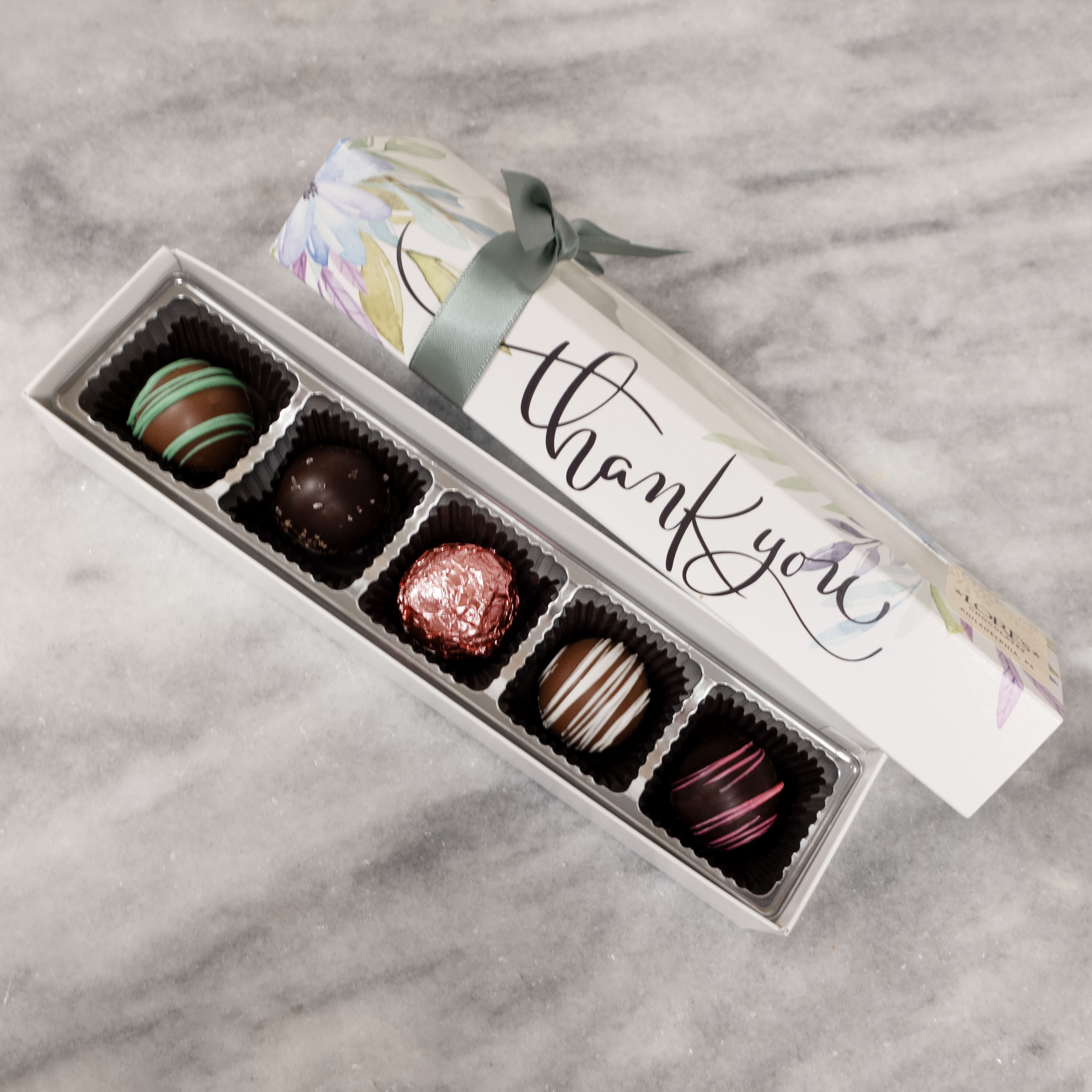 5 piece truffle slider gift box with florals and "Thank You"