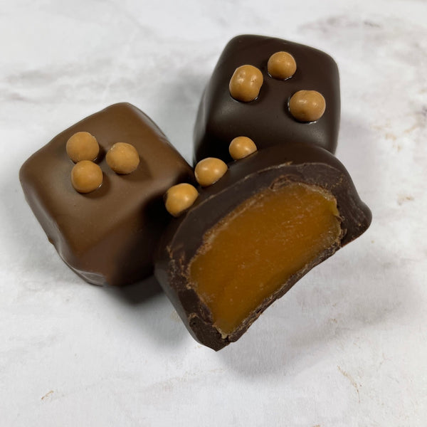 Apple caramels - milk or dark chocolate coated