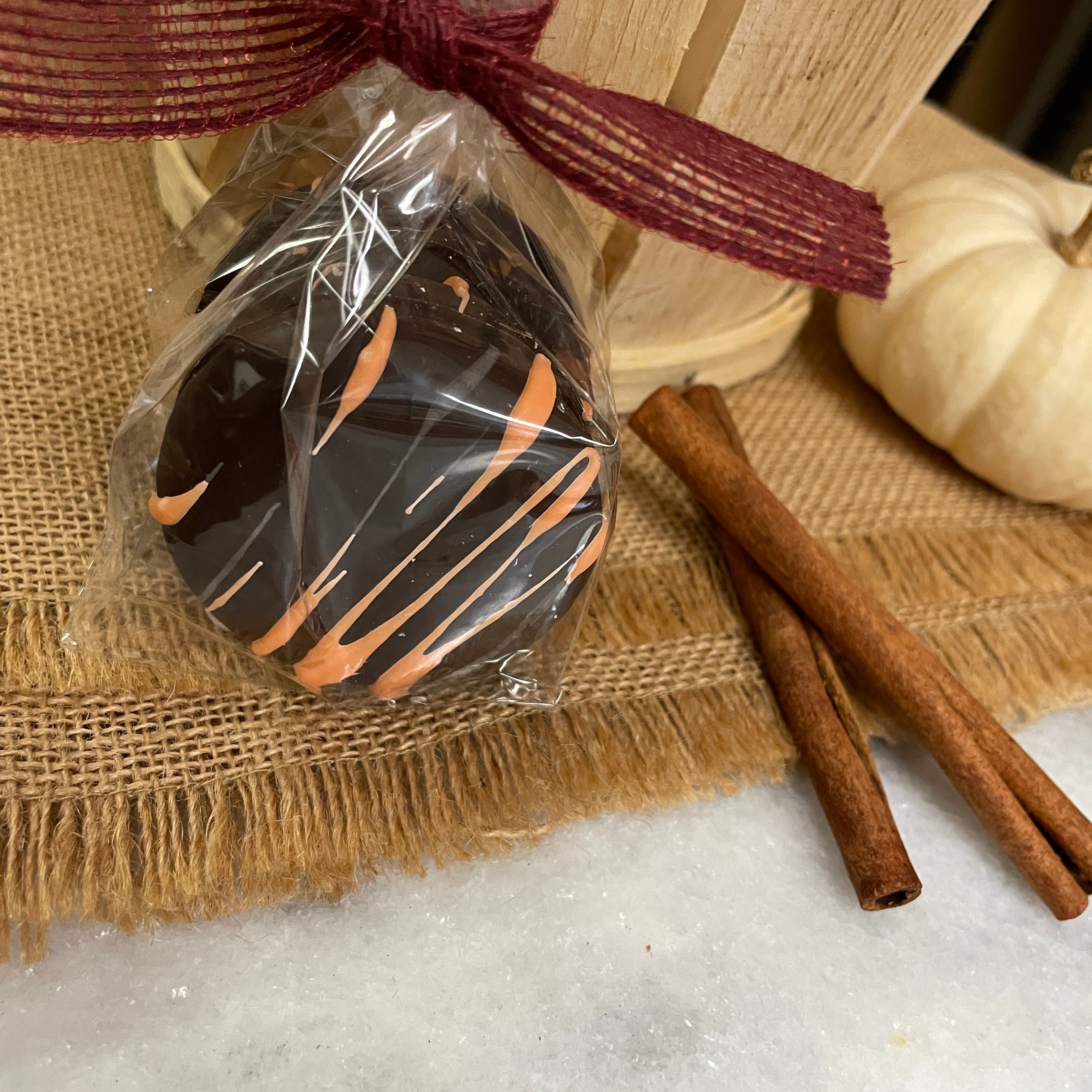 A fall favorite, dark chocolate covered Spice Wafers with a orange drizzle