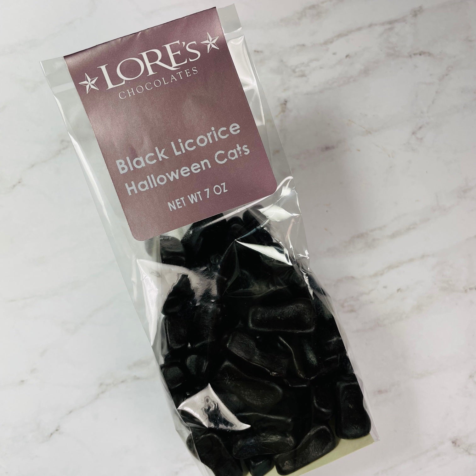 Bag of black licorice shaped like cats