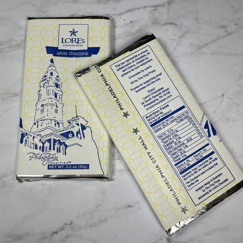 Philadelphia Chocolate Bar with historic landmark wrapper- Dark chocolate with Philadelphia City Hall on the wrapper