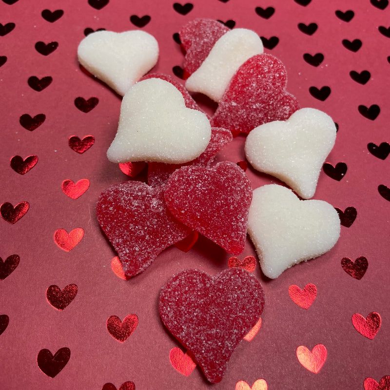 soft chewy sour gummy hearts 
