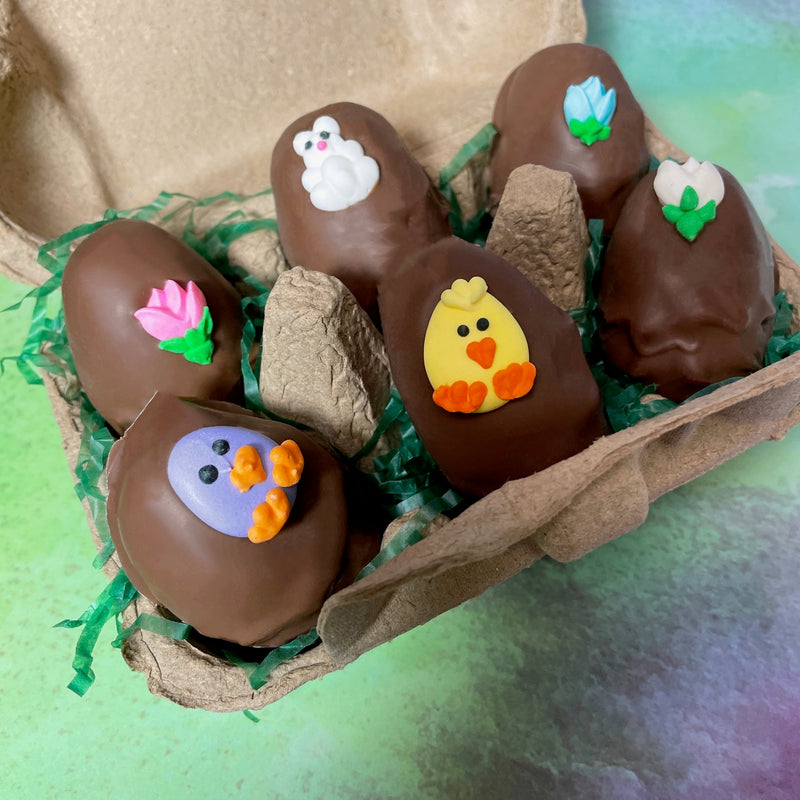 Coconut Cream -Individualy Decorated-Custom egg crate Packaging-6 count-Milk Chocolate or Dark Chocolate