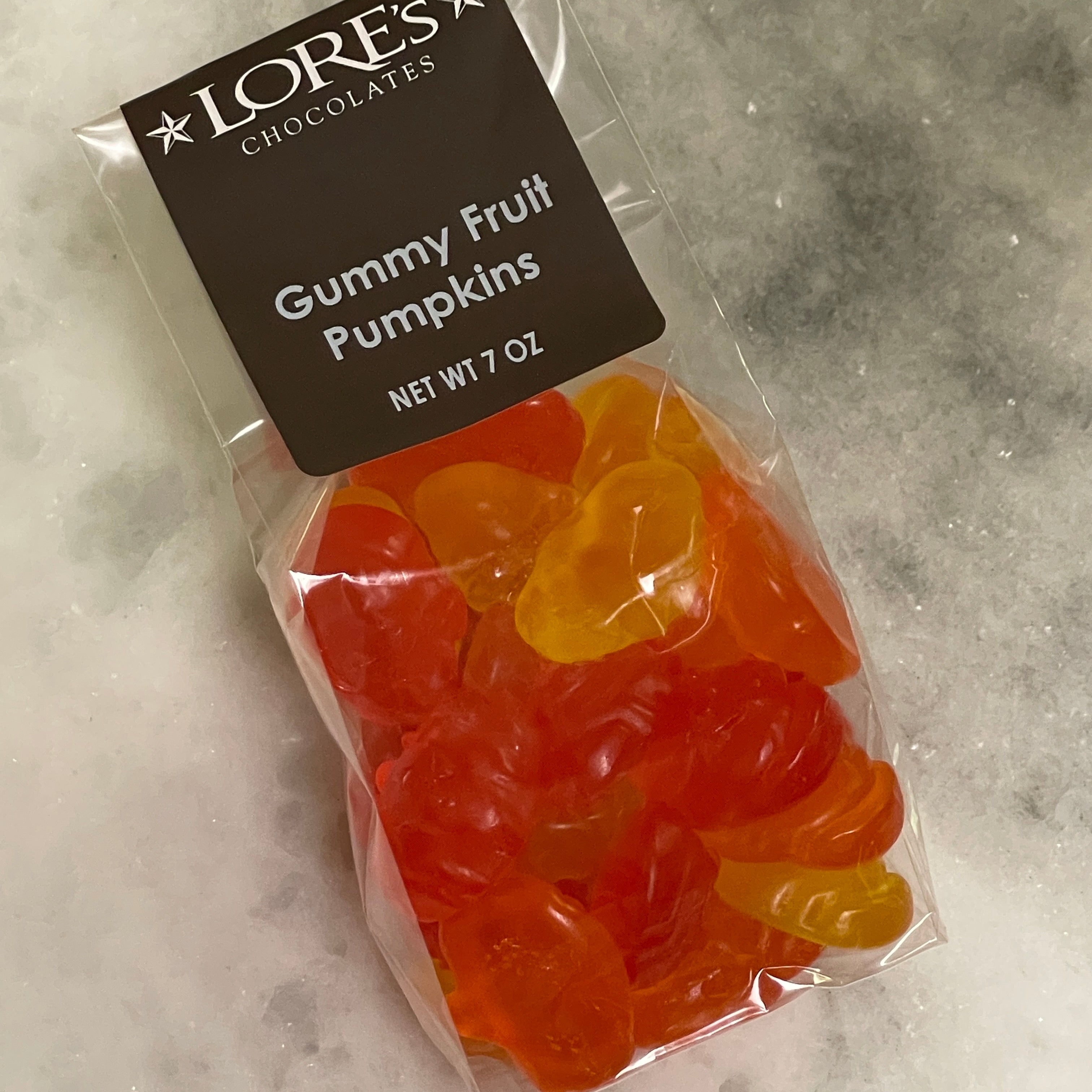 7 ounce bag of gummy pumpkins.