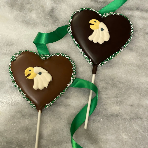 Eagle Lollipop -Eagle decoration- green and white non pareil seeds - milk chocolate- dark chocolate