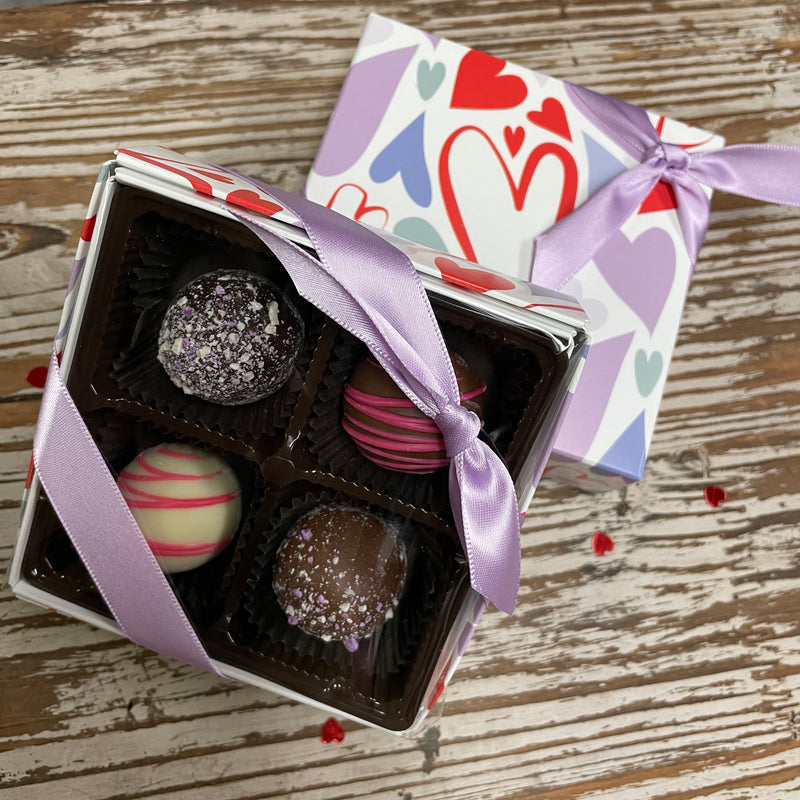 chocolate truffles-four pieces-milk chocolate-dark chocolate-white chocolate-valentine gift box