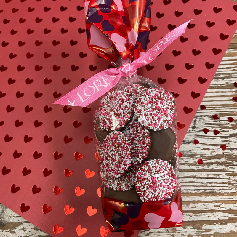 Lore's Chocolates - Valentine's decorated Non Pareil -milk chocolate-Gift Bag and bow