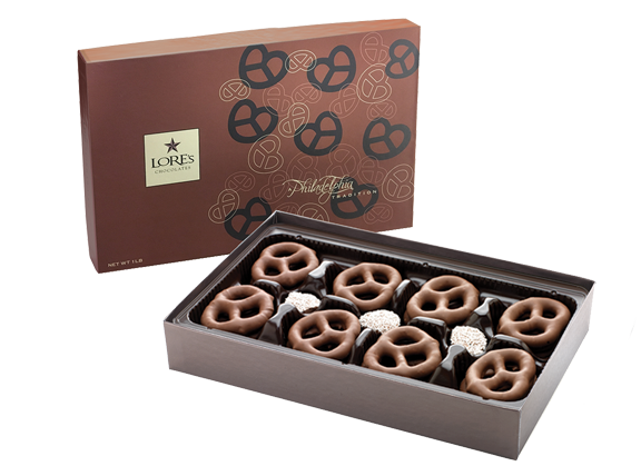 Philadelphia's best chocolate covered pretzels - Pretzels baked exclusivly for Lores- a little darker -just the right amount of salt-Coated with our milk or dark chocolate.-A perfect pairing.